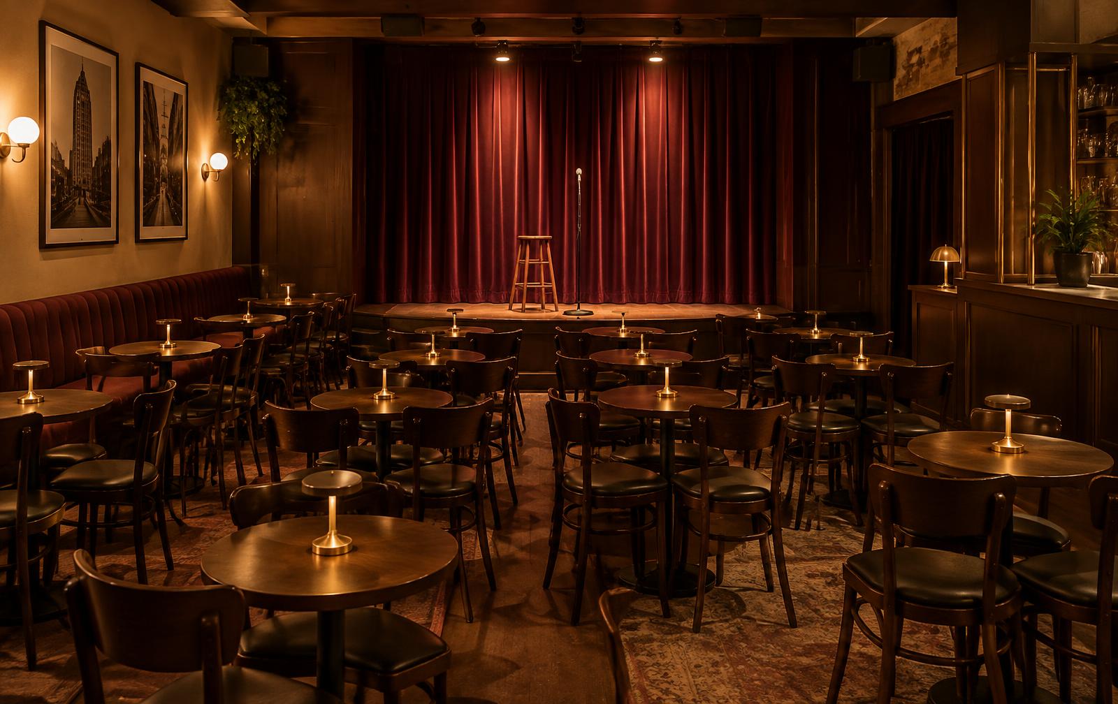 Sala intimista do Acústico Comedy preparada para o show